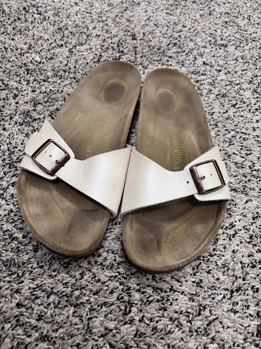Birkenstock White Single-Band Sandals with Buckle